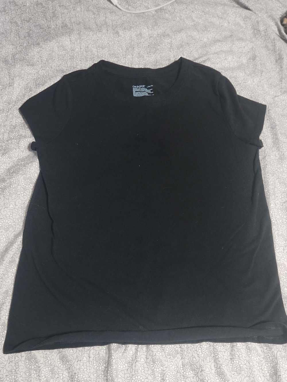 Sz L 10 12 Cat & Jack Solid Black T-shirt Top Short Sleeve